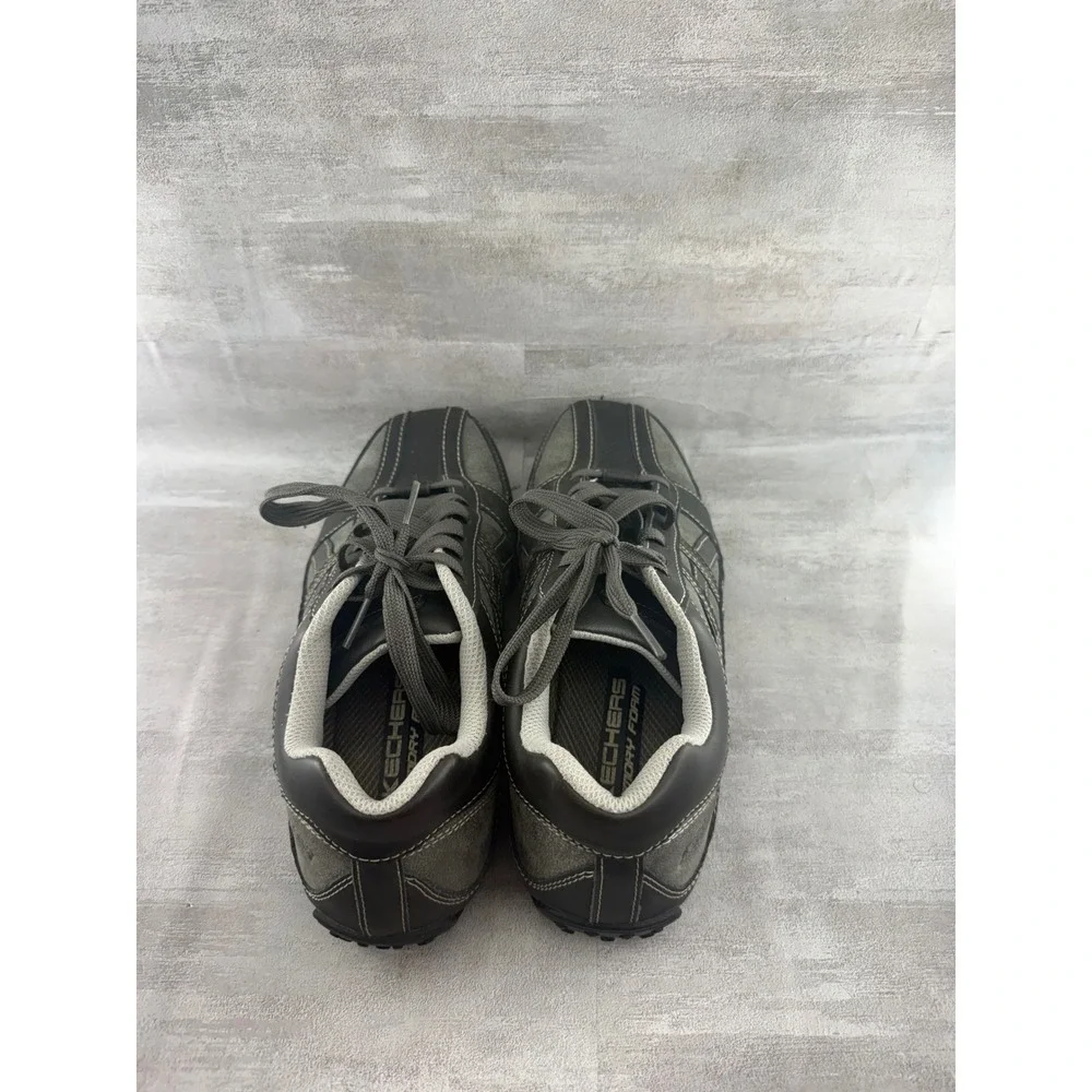 Skechers 64455 Men Charcoal Gray Leather Memory Foam Casual Sneakers Size 7.5